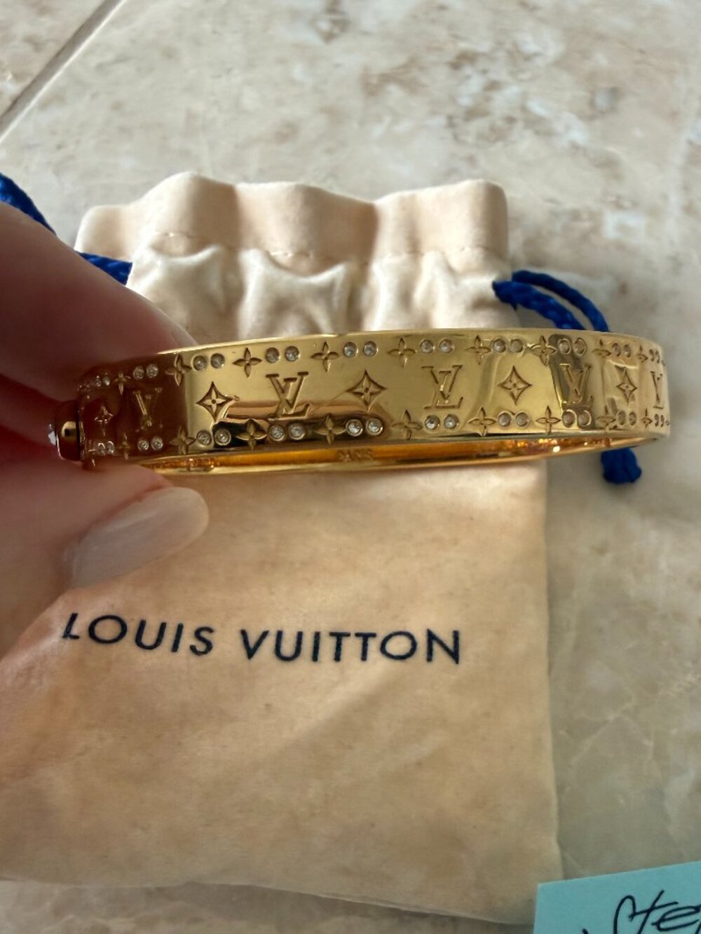 Louis Vuitton Nanogram Strass Bangle Bracelet (model M64861) Size Medium